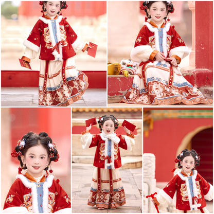 新年童裝 小財神接福兩件套裝 100-160cm 女童款 新年中式華服唐裝 新春馬年 2026年