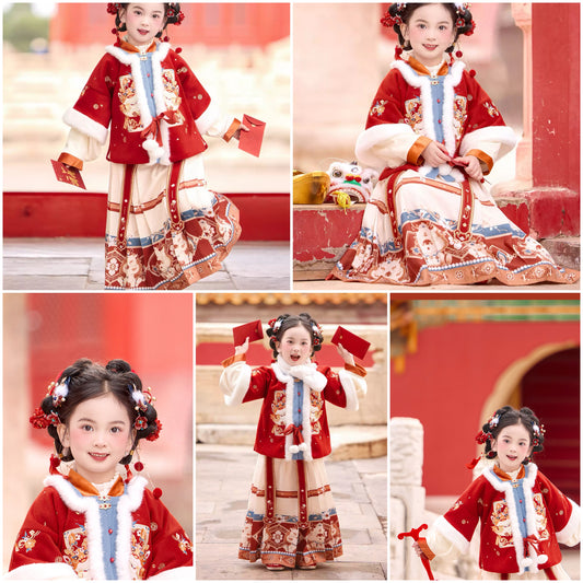 新年童裝 小財神接福兩件套裝 100-160cm 女童款 新年中式華服唐裝 新春馬年 2026年
