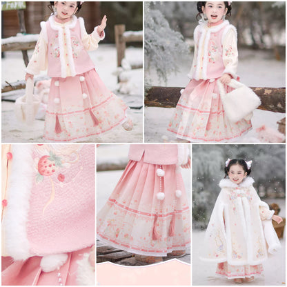 新年童裝 可愛幸福兔兔兩件套裝 100-160cm 女童款 新年中式華服唐裝 新春馬年 2026年