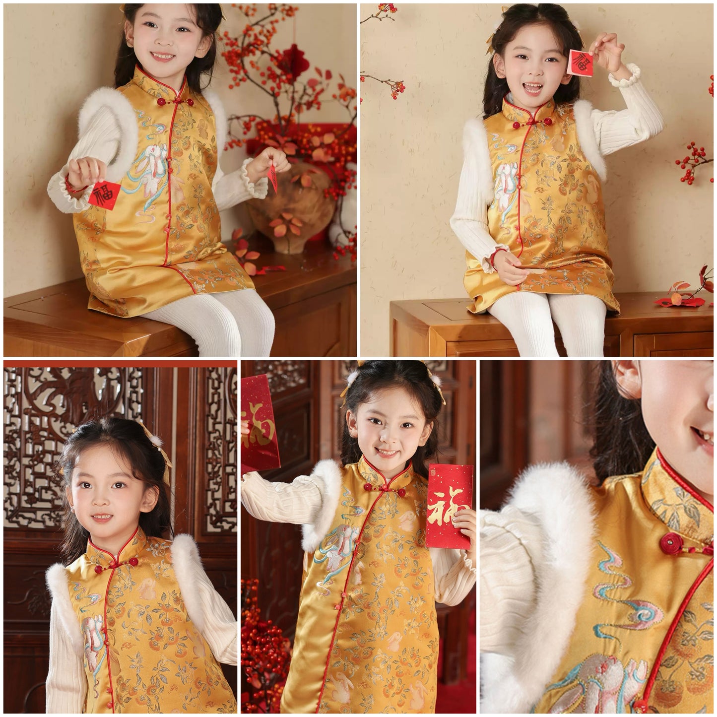 新年童裝 橙兔旗袍 100-150cm 女童款 新年中式華服唐裝 新春馬年 2026年