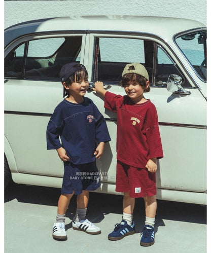 日本童裝 BEAMS mini 藍球風上衣短褲兩件套裝 90-150cm 男童款/女童款 秋冬季 TOPS 聖誕紅/新年紅