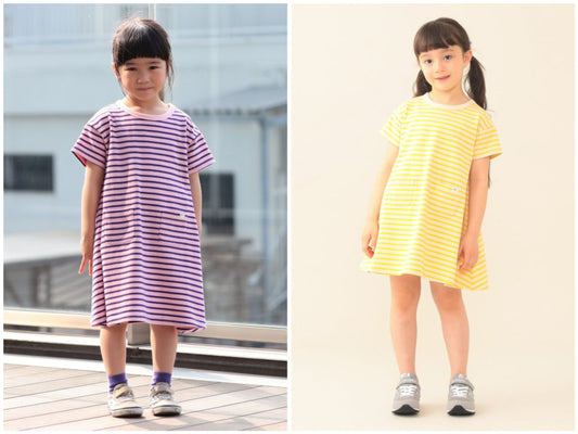 日本童裝 BE#AMS mini 條紋短袖連身裙 90-140cm 女童款 夏季 DRESSES
