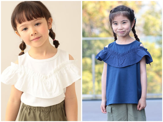 日本童裝 BE#AMS mini 荷葉邊露肩上衣 90-140cm 女童款 夏季 TOPS