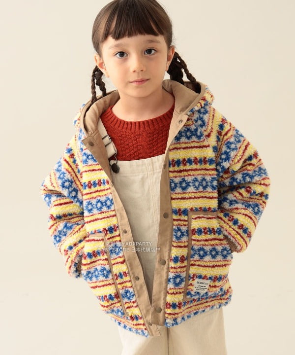 日本童裝 BEAMS mini 2Way 雙面兩著 全花紋毛絨連帽外套 90-140cm 男童款/女童款 秋冬季  (適合初秋、香港平均溫度、寒冷天氣）OUTERWEAR 