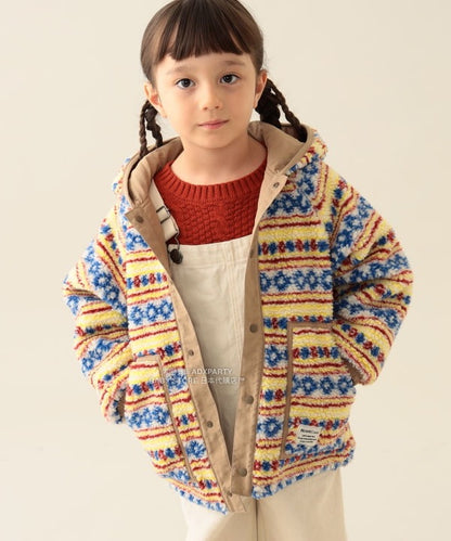 日本童裝 BEAMS mini 2Way 雙面兩著 全花紋毛絨連帽外套 90-140cm 男童款/女童款 秋冬季  (適合初秋、香港平均溫度、寒冷天氣）OUTERWEAR 