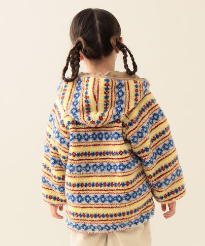 日本童裝 BEAMS mini 2Way 雙面兩著 全花紋毛絨連帽外套 90-140cm 男童款/女童款 秋冬季  (適合初秋、香港平均溫度、寒冷天氣）OUTERWEAR 