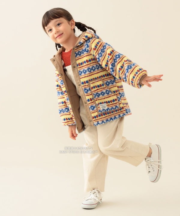 日本童裝 BEAMS mini 2Way 雙面兩著 全花紋毛絨連帽外套 90-140cm 男童款/女童款 秋冬季  (適合初秋、香港平均溫度、寒冷天氣）OUTERWEAR 