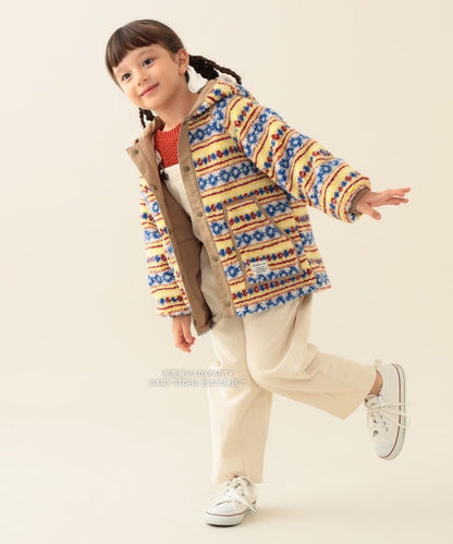 日本童裝 BEAMS mini 2Way 雙面兩著 全花紋毛絨連帽外套 90-140cm 男童款/女童款 秋冬季  (適合初秋、香港平均溫度、寒冷天氣）OUTERWEAR 