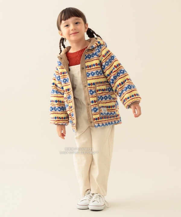日本童裝 BEAMS mini 2Way 雙面兩著 全花紋毛絨連帽外套 90-140cm 男童款/女童款 秋冬季  (適合初秋、香港平均溫度、寒冷天氣）OUTERWEAR 