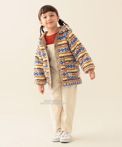 日本童裝 BEAMS mini 2Way 雙面兩著 全花紋毛絨連帽外套 90-140cm 男童款/女童款 秋冬季  (適合初秋、香港平均溫度、寒冷天氣）OUTERWEAR 