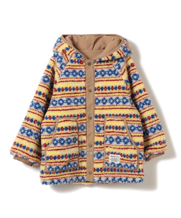 日本童裝 BEAMS mini 2Way 雙面兩著 全花紋毛絨連帽外套 90-140cm 男童款/女童款 秋冬季  (適合初秋、香港平均溫度、寒冷天氣）OUTERWEAR 