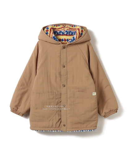 日本童裝 BEAMS mini 2Way 雙面兩著 全花紋毛絨連帽外套 90-140cm 男童款/女童款 秋冬季  (適合初秋、香港平均溫度、寒冷天氣）OUTERWEAR 