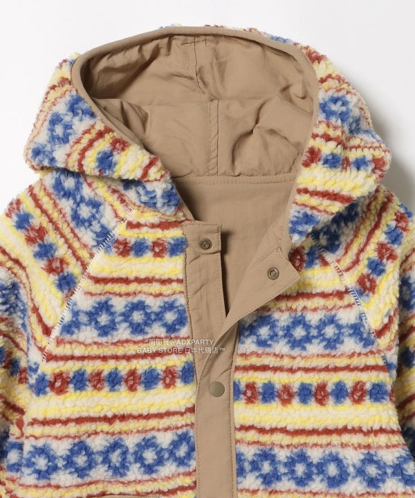 日本童裝 BEAMS mini 2Way 雙面兩著 全花紋毛絨連帽外套 90-140cm 男童款/女童款 秋冬季  (適合初秋、香港平均溫度、寒冷天氣）OUTERWEAR 