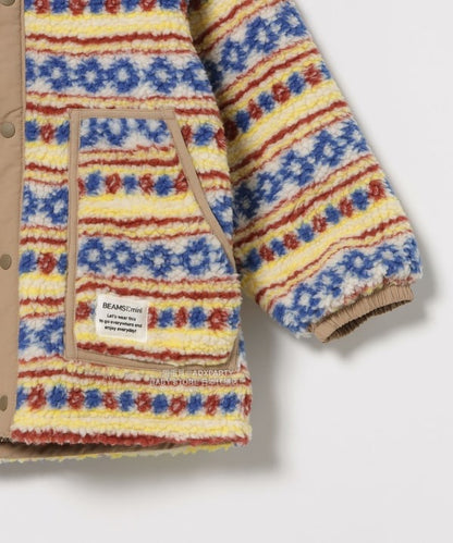 日本童裝 BEAMS mini 2Way 雙面兩著 全花紋毛絨連帽外套 90-140cm 男童款/女童款 秋冬季  (適合初秋、香港平均溫度、寒冷天氣）OUTERWEAR 