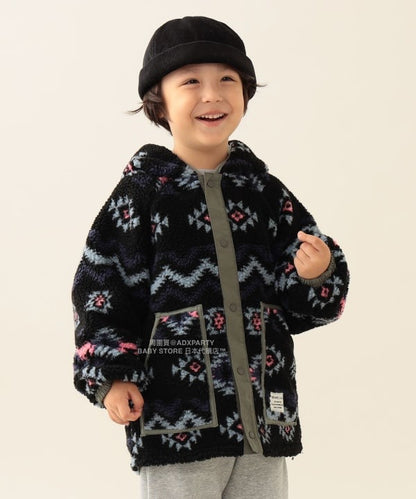 日本童裝 BEAMS mini 2Way 雙面兩著 全花紋毛絨連帽外套 90-140cm 男童款/女童款 秋冬季  (適合初秋、香港平均溫度、寒冷天氣）OUTERWEAR 