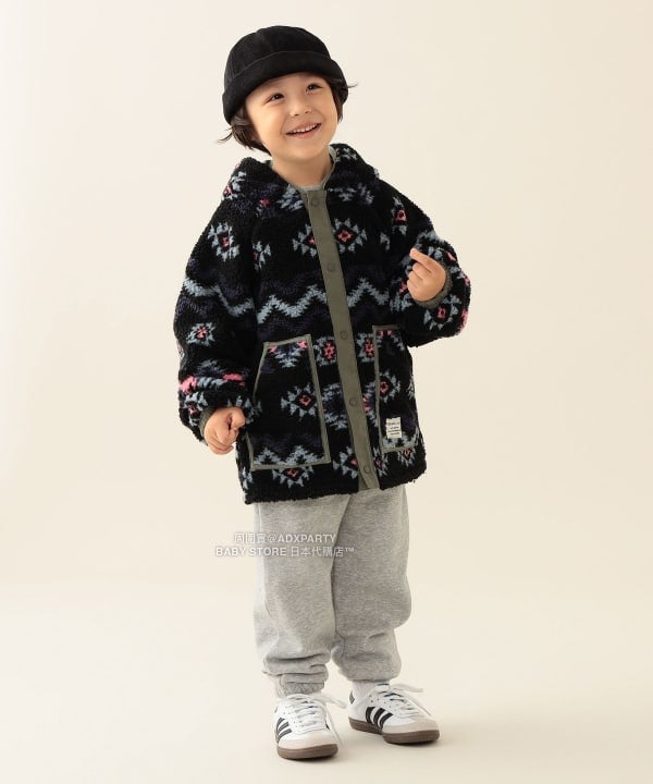 日本童裝 BEAMS mini 2Way 雙面兩著 全花紋毛絨連帽外套 90-140cm 男童款/女童款 秋冬季  (適合初秋、香港平均溫度、寒冷天氣）OUTERWEAR 
