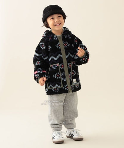 日本童裝 BEAMS mini 2Way 雙面兩著 全花紋毛絨連帽外套 90-140cm 男童款/女童款 秋冬季  (適合初秋、香港平均溫度、寒冷天氣）OUTERWEAR 