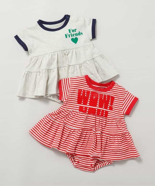 日本童裝 BREEZE 雙色荷葉邊連衣 70-80cm 女童款 初生嬰兒 夏季 Jumpsuit