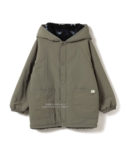 日本童裝 BEAMS mini 2Way 雙面兩著 全花紋毛絨連帽外套 90-140cm 男童款/女童款 秋冬季  (適合初秋、香港平均溫度、寒冷天氣）OUTERWEAR 