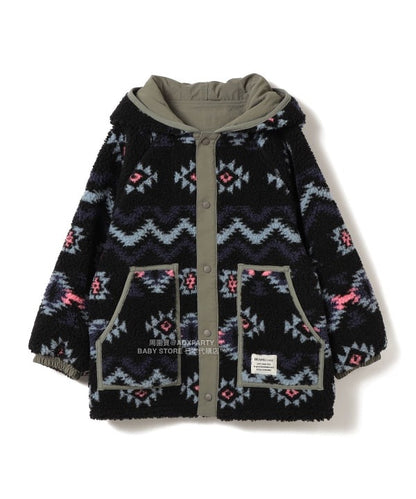 日本童裝 BEAMS mini 2Way 雙面兩著 全花紋毛絨連帽外套 90-140cm 男童款/女童款 秋冬季  (適合初秋、香港平均溫度、寒冷天氣）OUTERWEAR 