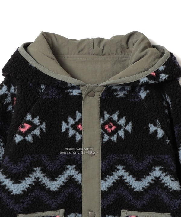 日本童裝 BEAMS mini 2Way 雙面兩著 全花紋毛絨連帽外套 90-140cm 男童款/女童款 秋冬季  (適合初秋、香港平均溫度、寒冷天氣）OUTERWEAR 