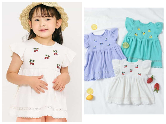 Japanese children's clothing apres les cours fruit pattern embroidered top 80-140cm girls summer TOPS 