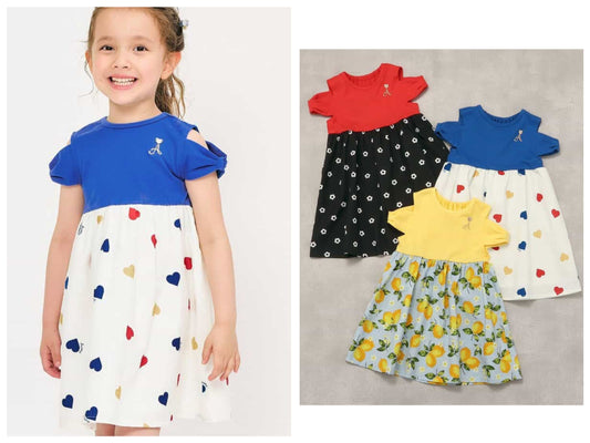 Japanese children's clothing apres les cours off-the-shoulder patchwork dress 80-140cm girls summer dresses 