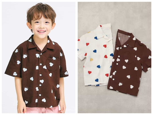 Japanese children's clothing apres les cours casual heart-shaped pocket shirt 80-130cm boys/girls summer TOPS 