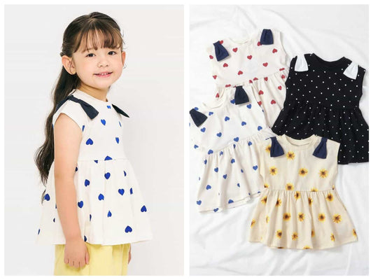 Japanese children's clothing apres les cours contact cool shoulder bow ruffle top 80-140cm girls summer TOPS 