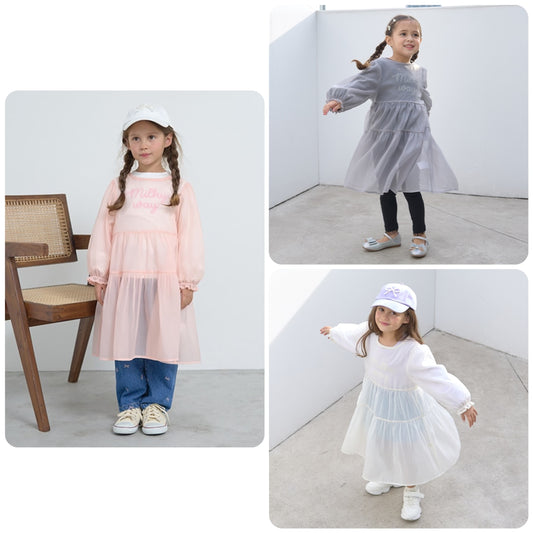 Japanese children's clothing Ly# mine transparent tulle dress 100-150cm girls spring and summer dresses 
