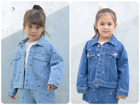 Japanese children's clothing Ly# mine embroidered denim jacket 100-150cm girls spring and summer OUTERWEAR 