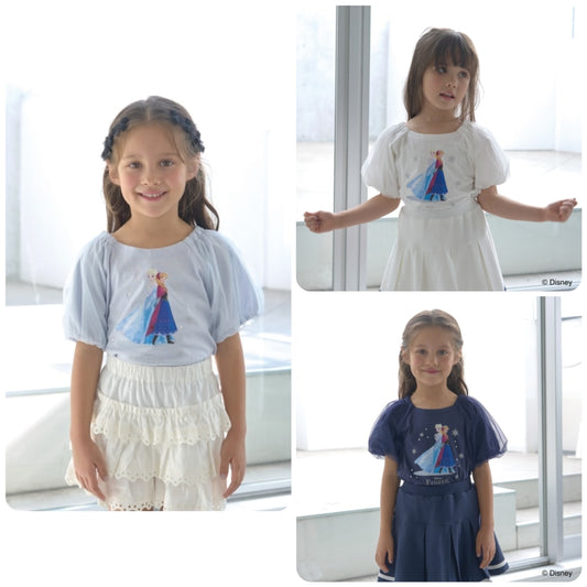 Japanese children's clothing Ly# mine x Disney seersucker sleeve top 100-140cm girls spring and summer TOPS 
