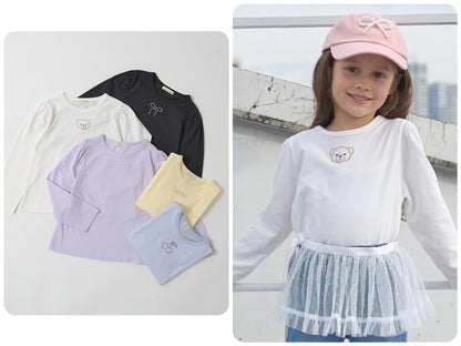 Japanese children's clothing Ly# mine color matching rhinestone puff sleeve top 100-150cm girls spring and summer TOPS 
