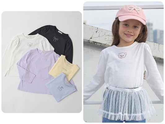 Japanese children's clothing Ly# mine color matching rhinestone puff sleeve top 100-150cm girls spring and summer TOPS 