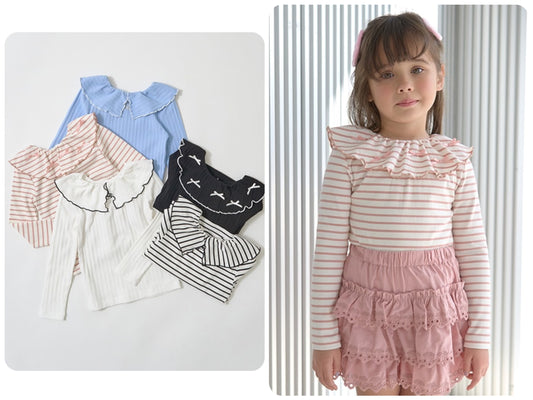 Japanese children's clothing Ly# mine 2Way front and back two-piece lotus leaf collar top 100-150cm girls spring and summer TOPS 