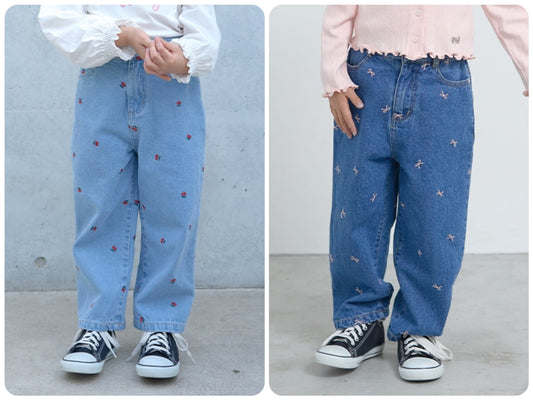 Japanese children's clothing Ly# mine embroidered denim pants 100-150cm girls spring and summer PANTS 