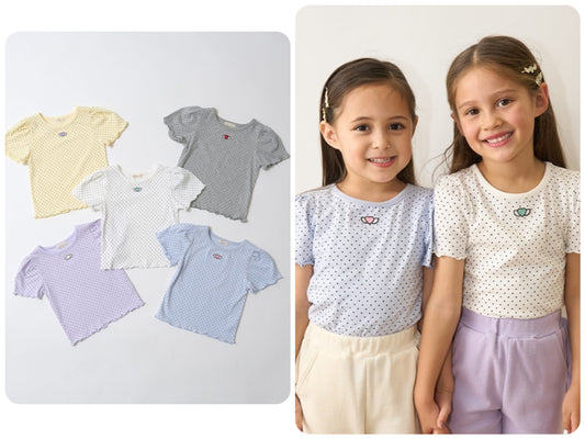 Japanese children's clothing Ly# mine heart embroidered top 100-150cm girls spring and summer TOPS 