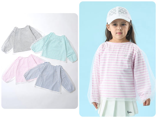 Japanese children's clothing Ly# mine mesh sleeve top 100-150cm girls spring and summer TOPS 