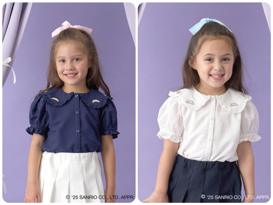 Japanese children's clothing Ly# mine x Sanrio puff sleeve shirt top with hair tie 100-140cm girls spring and summer TOPS 