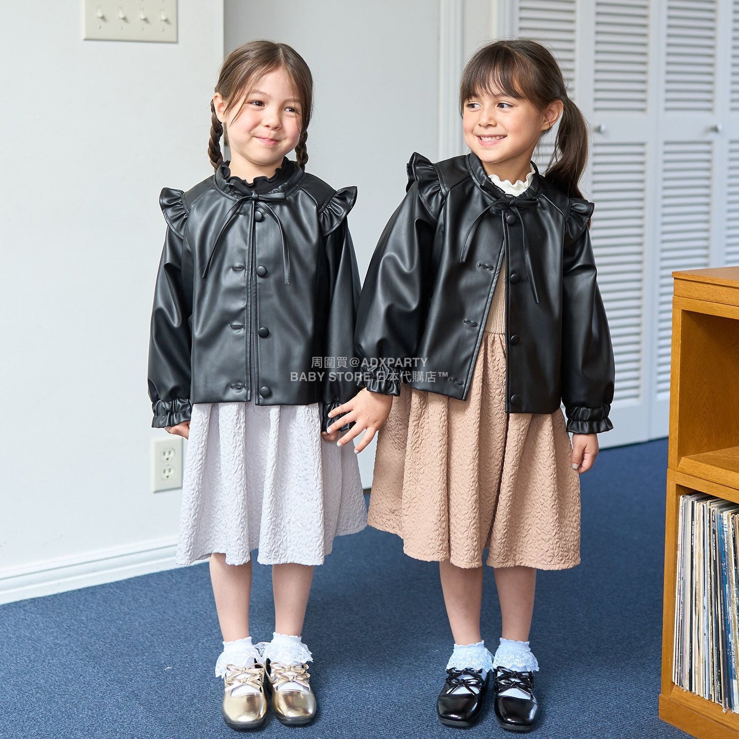 日本童裝 Ly# mine [柔軟合成皮革] 無領皮褸 110-150cm 女童款 秋季 OUTERWEAR