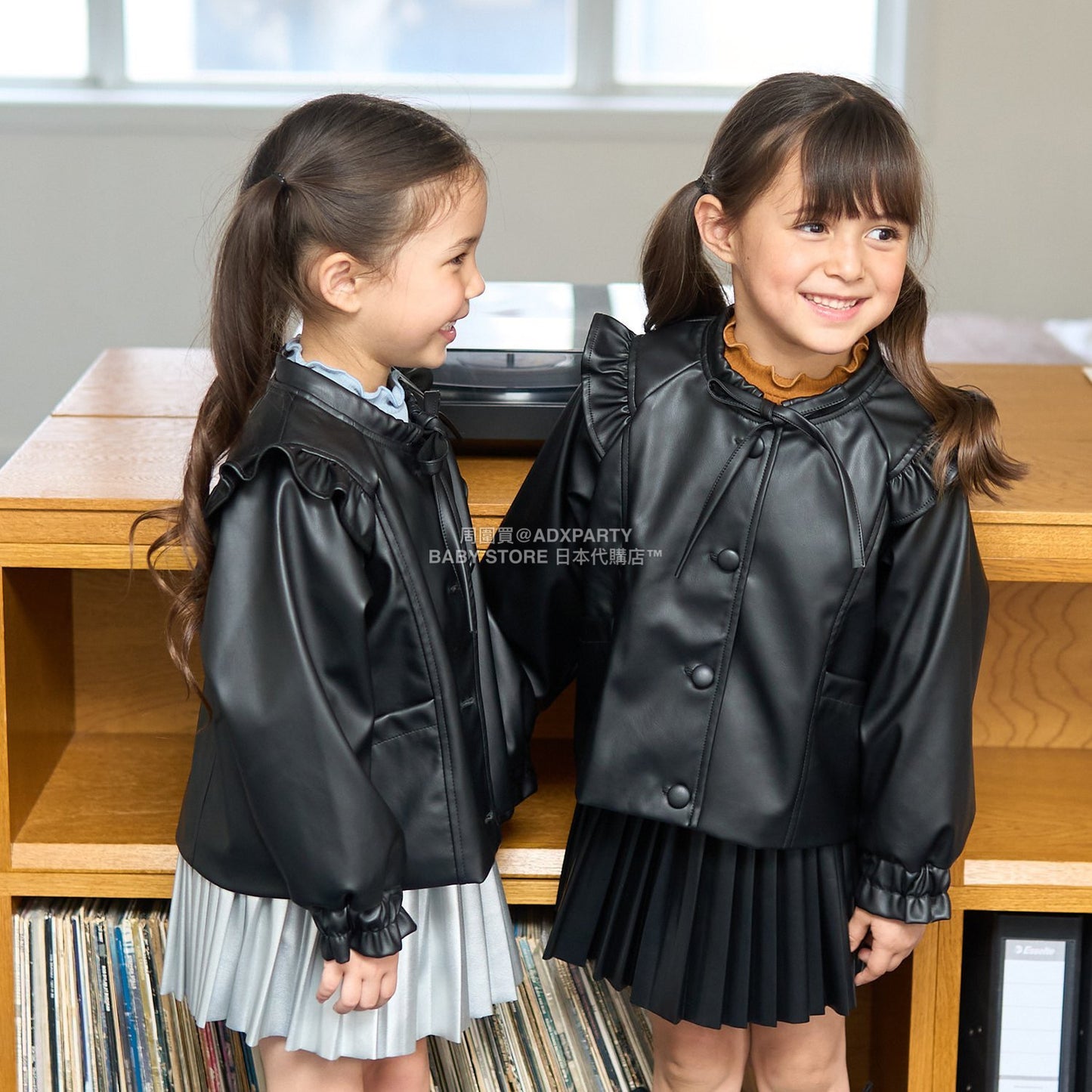 日本童裝 Ly# mine [柔軟合成皮革] 無領皮褸 110-150cm 女童款 秋季 OUTERWEAR