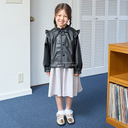 日本童裝 Ly# mine [柔軟合成皮革] 無領皮褸 110-150cm 女童款 秋季 OUTERWEAR