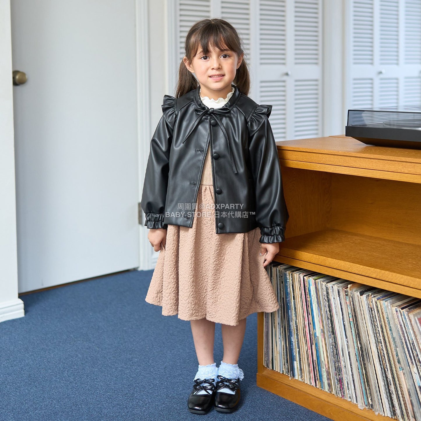 日本童裝 Ly# mine [柔軟合成皮革] 無領皮褸 110-150cm 女童款 秋季 OUTERWEAR