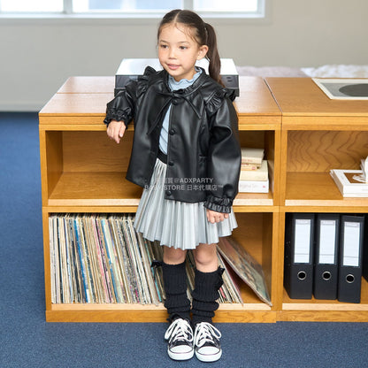 日本童裝 Ly# mine [柔軟合成皮革] 無領皮褸 110-150cm 女童款 秋季 OUTERWEAR