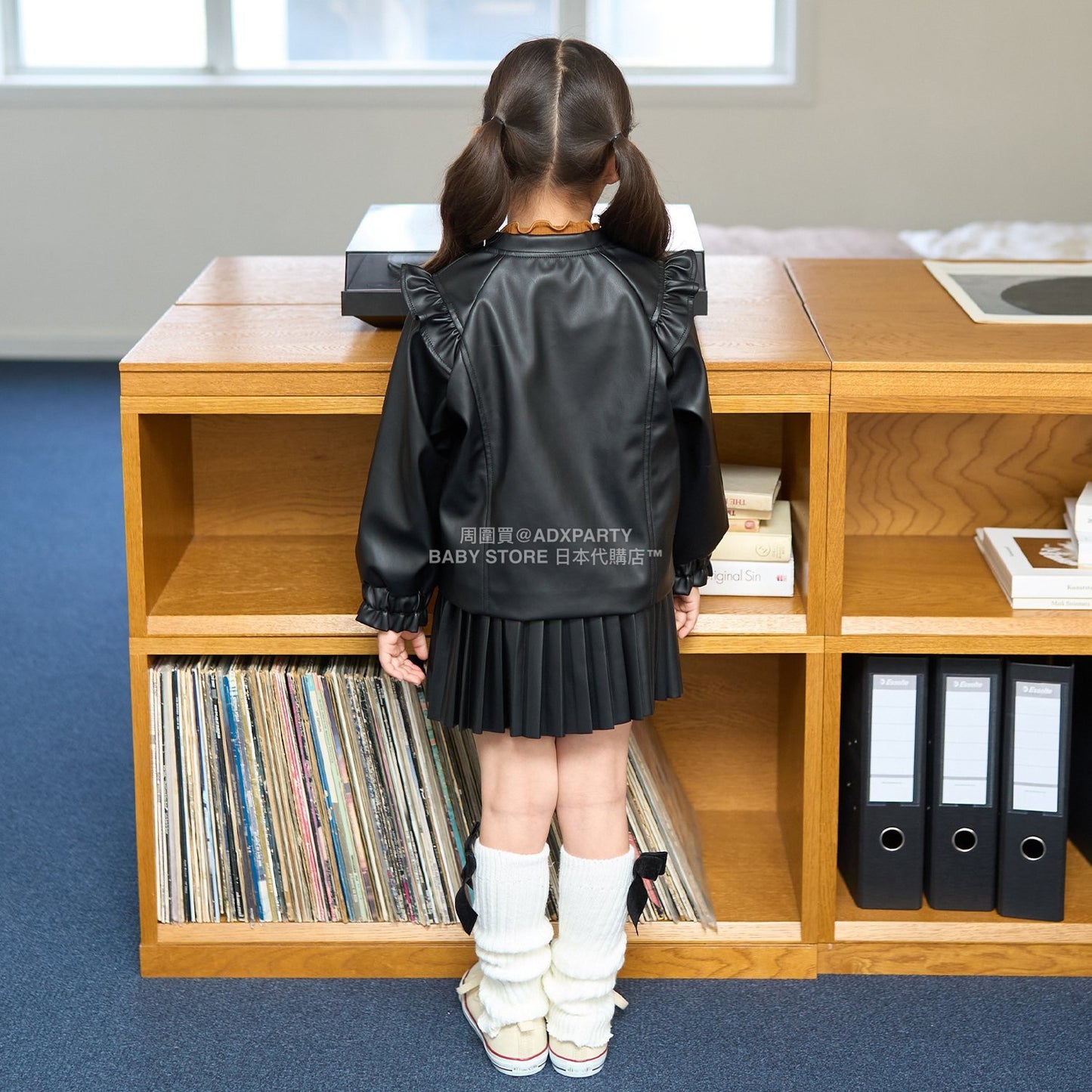 日本童裝 Ly# mine [柔軟合成皮革] 無領皮褸 110-150cm 女童款 秋季 OUTERWEAR