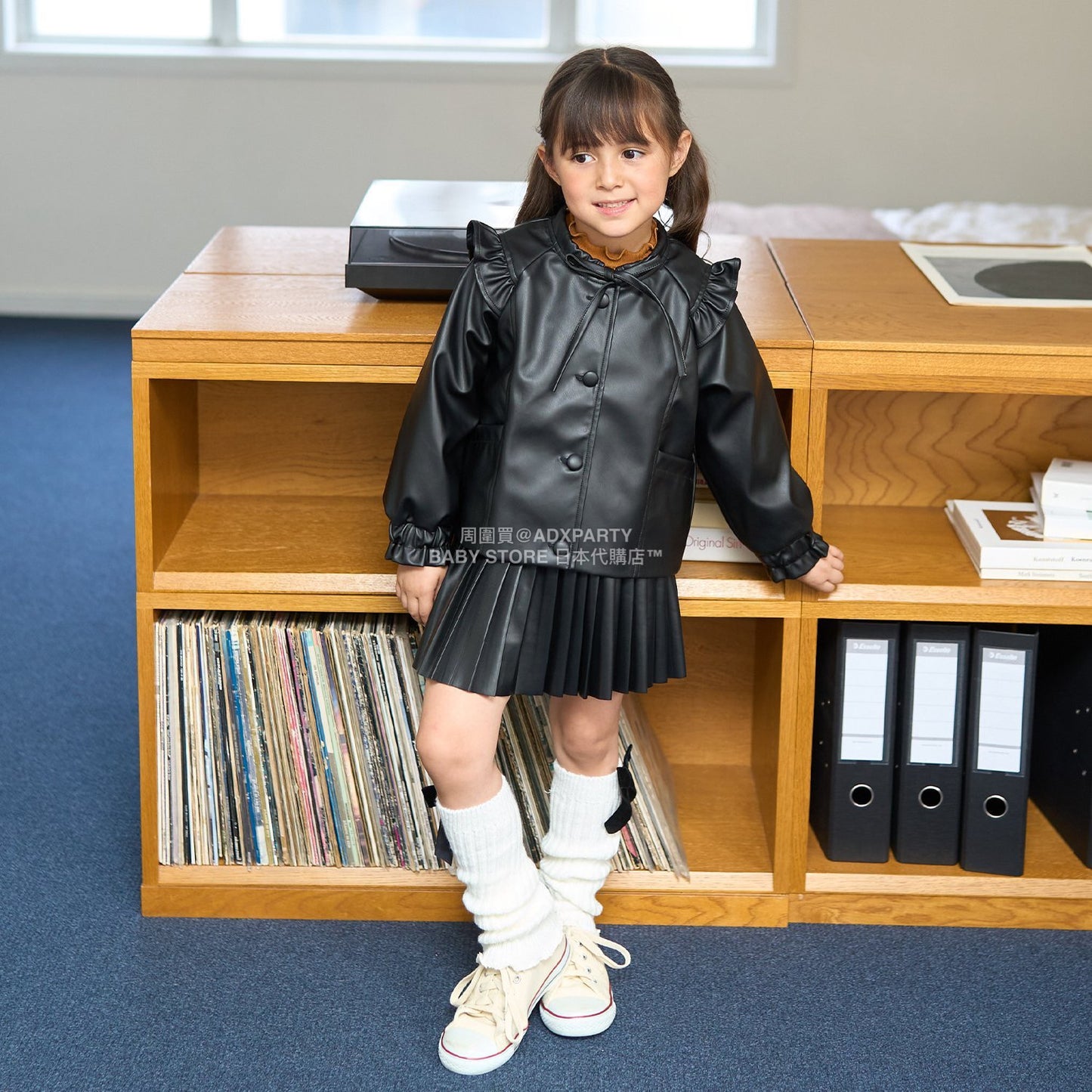 日本童裝 Ly# mine [柔軟合成皮革] 無領皮褸 110-150cm 女童款 秋季 OUTERWEAR