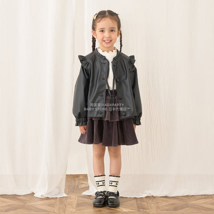 日本童裝 Ly# mine [柔軟合成皮革] 無領皮褸 110-150cm 女童款 秋季 OUTERWEAR