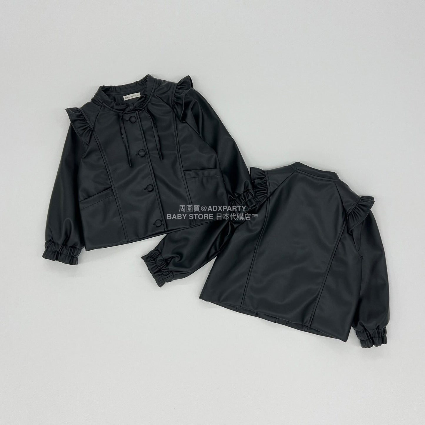 日本童裝 Ly# mine [柔軟合成皮革] 無領皮褸 110-150cm 女童款 秋季 OUTERWEAR