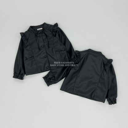 日本童裝 Ly# mine [柔軟合成皮革] 無領皮褸 110-150cm 女童款 秋季 OUTERWEAR