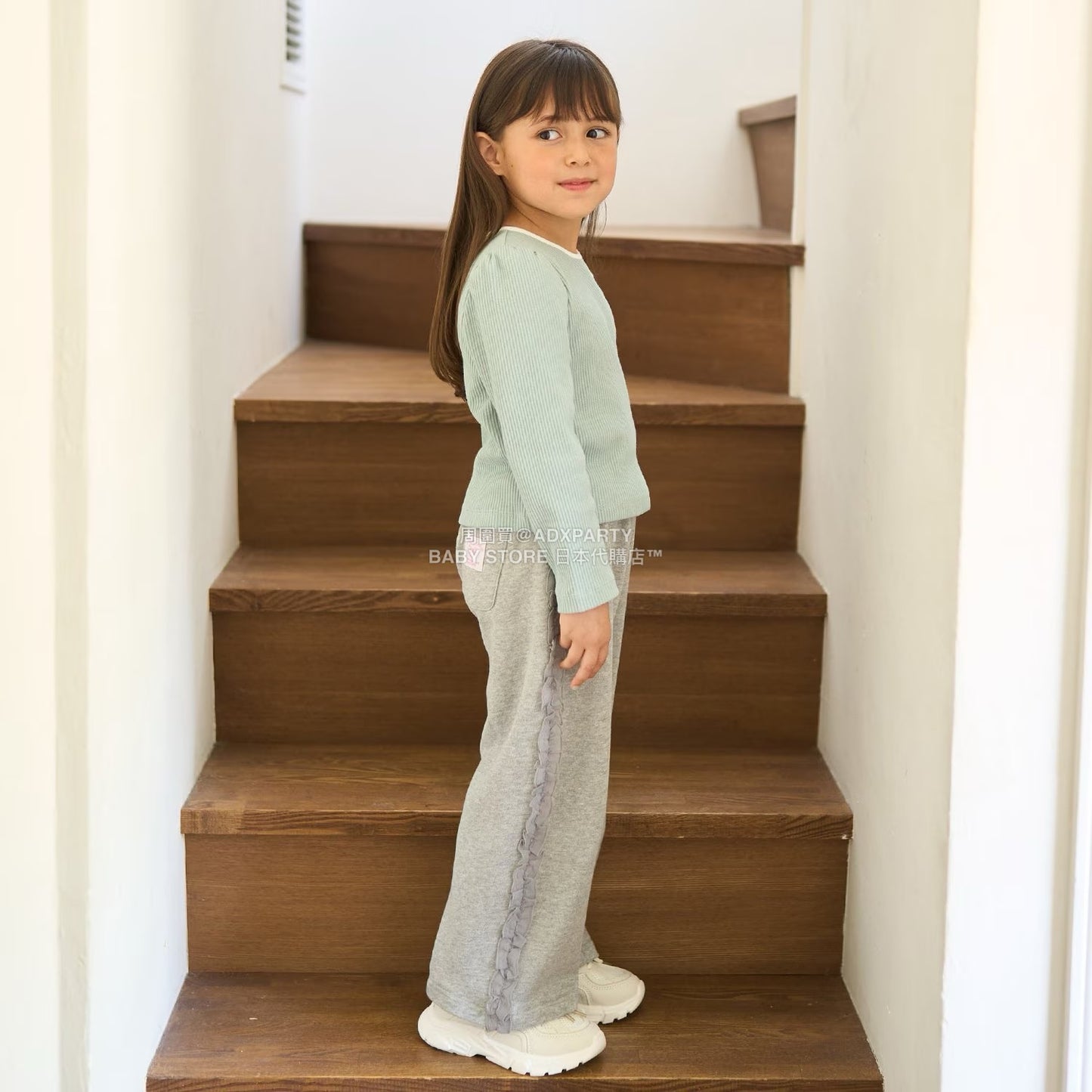 日本童裝 Ly# mine 側荷葉邊寬長褲 100-140cm 女童款 秋季 PANTS